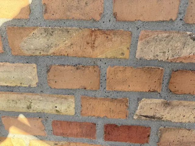 Close-up af nyfugede mursten med beige fuger